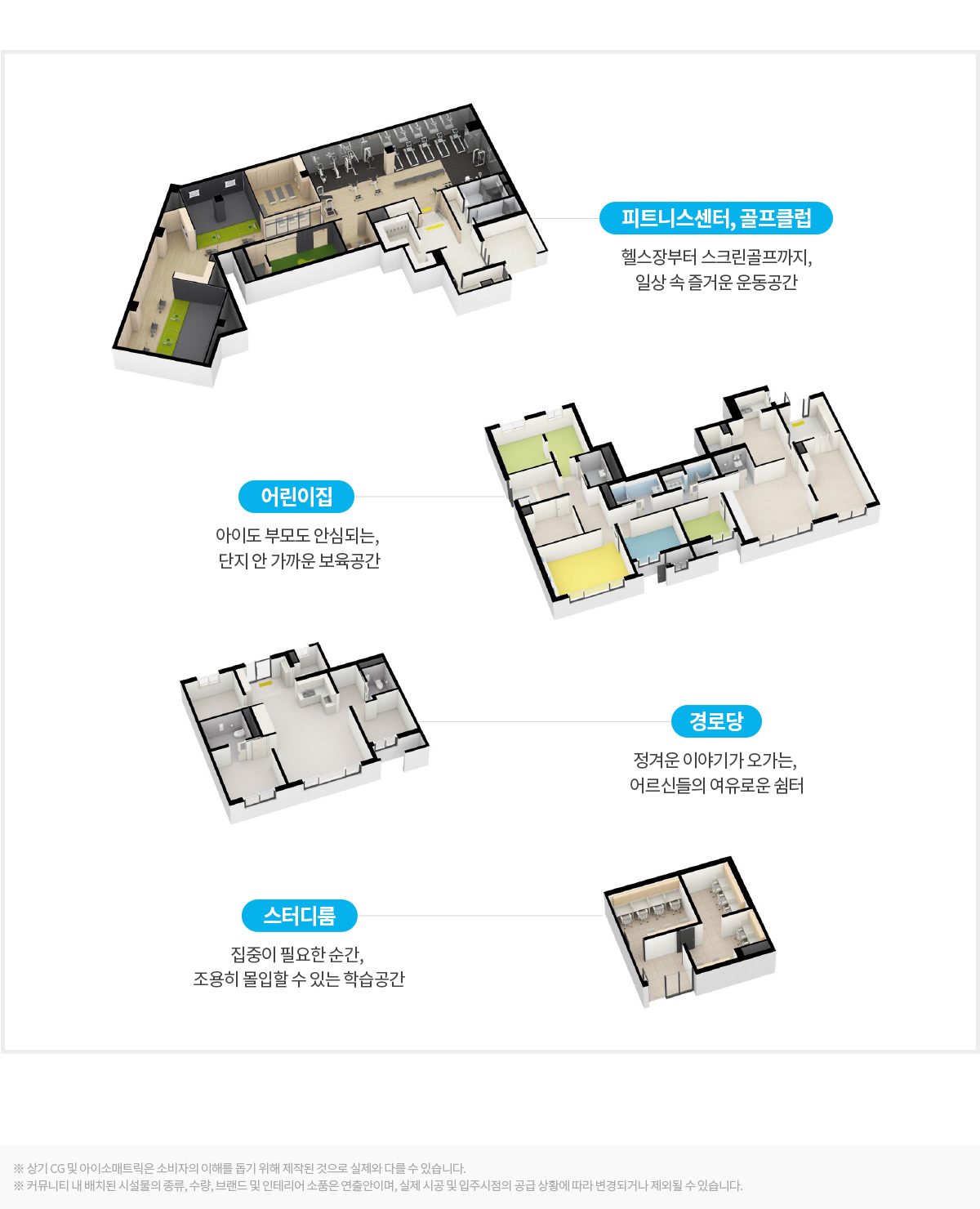 아너스빌 커뮤니티, 피트니스센터·골프클럽 · 어린이집 · 경로당 · 스터디룸